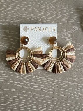 Panacea Cache Brown and Cream Raffia Fan Drop Earrings